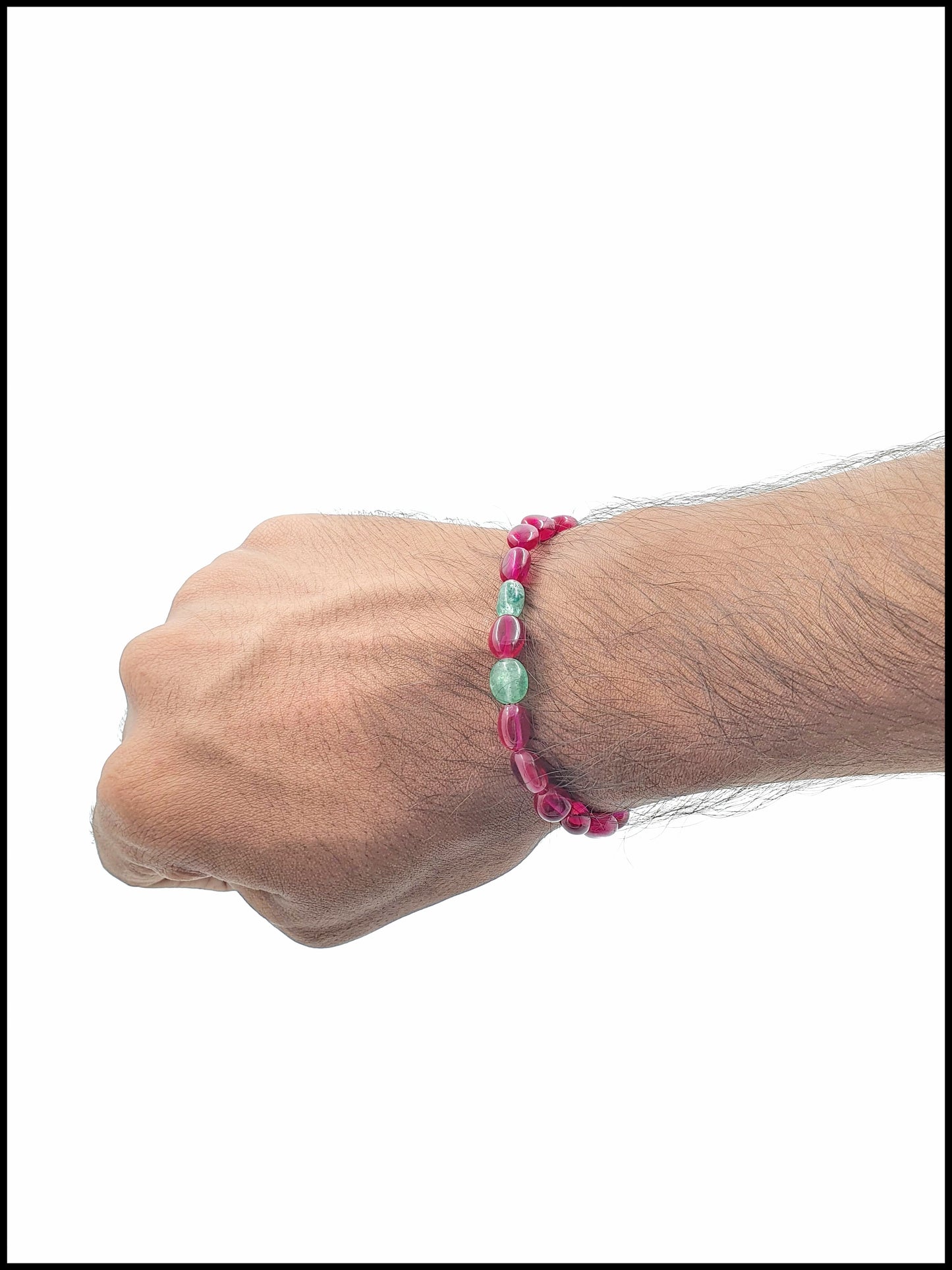 Natural Ruby and Emerald Stretchable Bracelet - 7 Inch