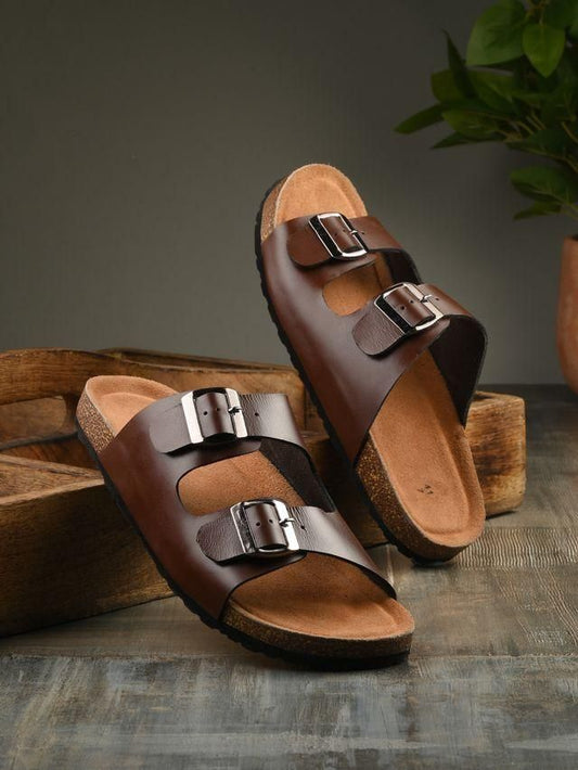 Mens Arizona Brown Leather Slippers