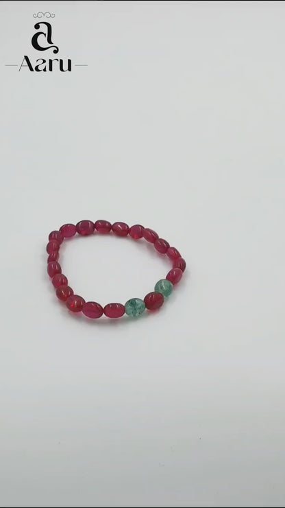 Natural Ruby and Emerald Stretchable Bracelet - 7 Inch